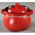 Red Striated Heat Resistant Ceramic Soup Pot For Stovetop With Lid